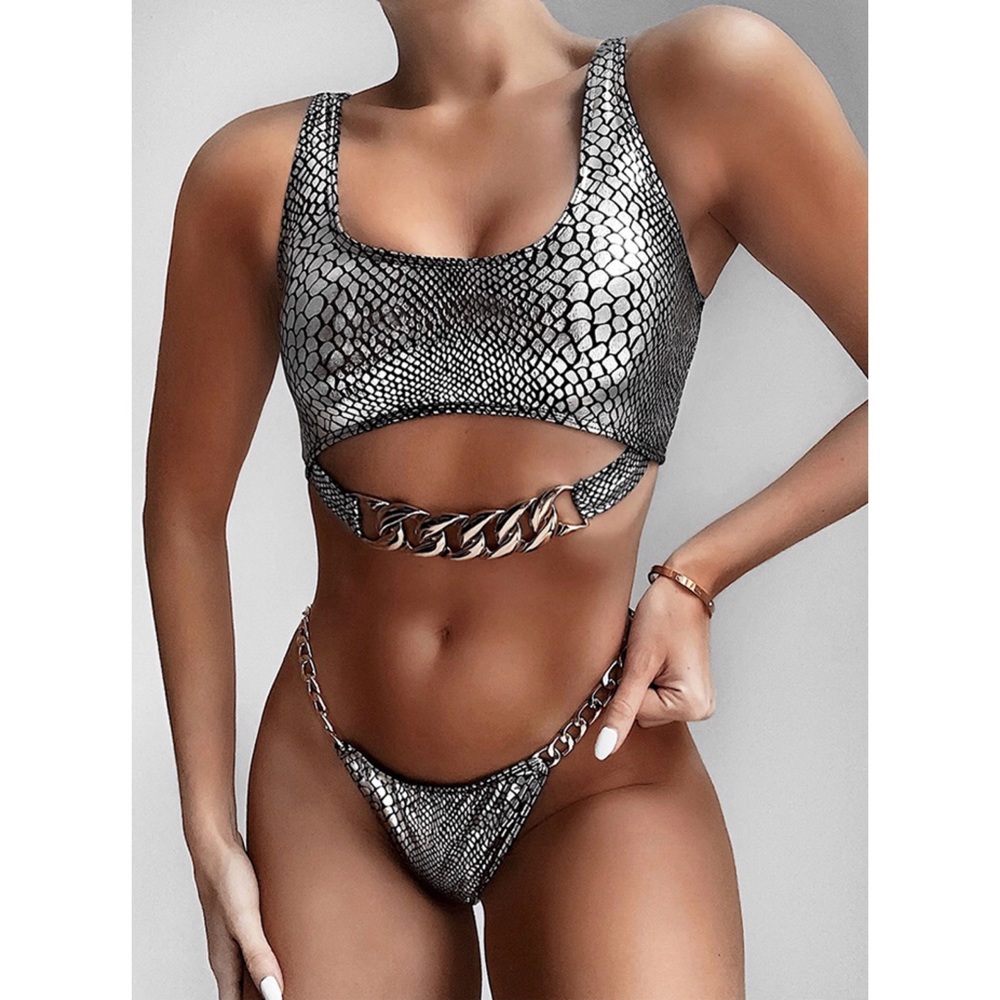 Zaful New! Silver Snakeprint Bikini Swimsuit Set